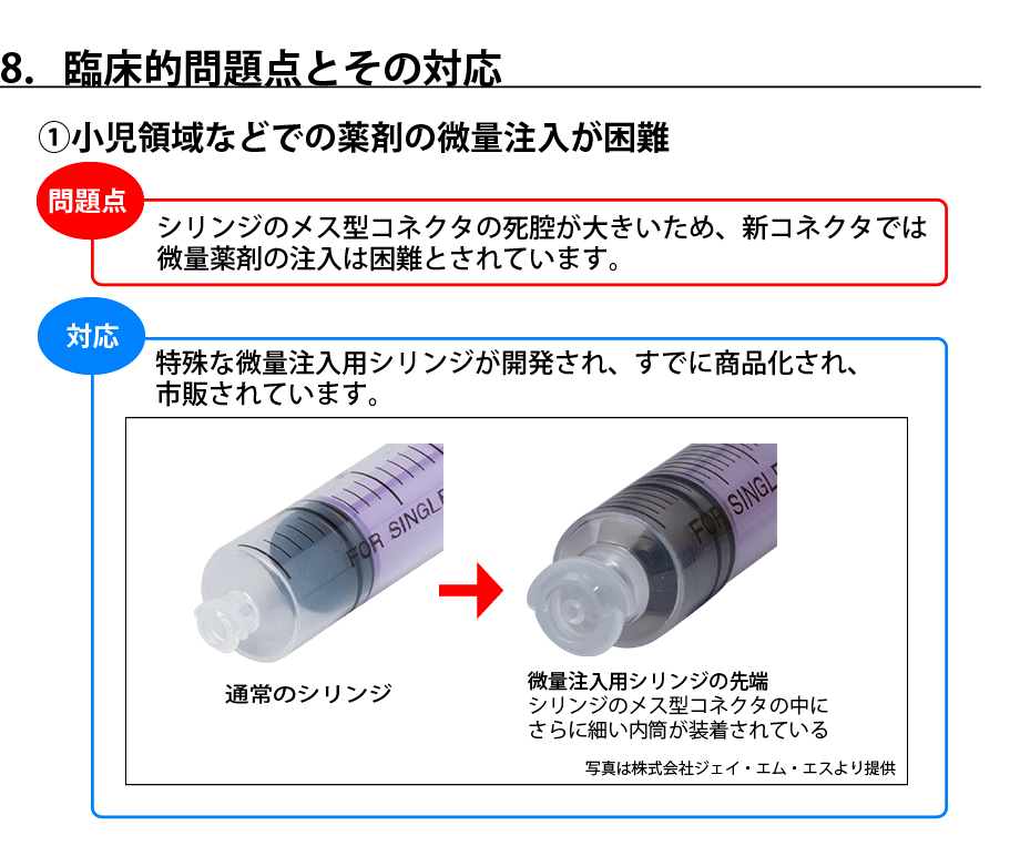 8．臨床的問題点①小児領域などでの薬剤の微量注入が困難