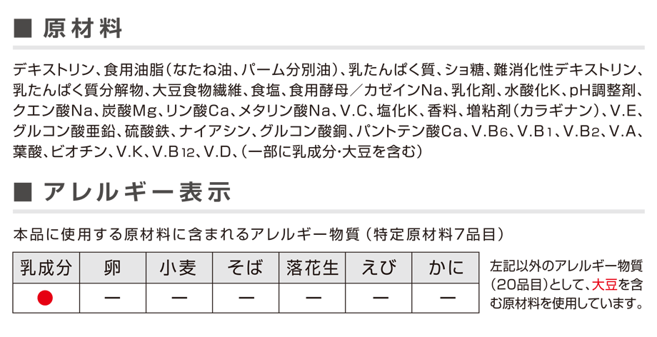 明治メイフロー300K/400Kの主な原材料/アレルギー物質