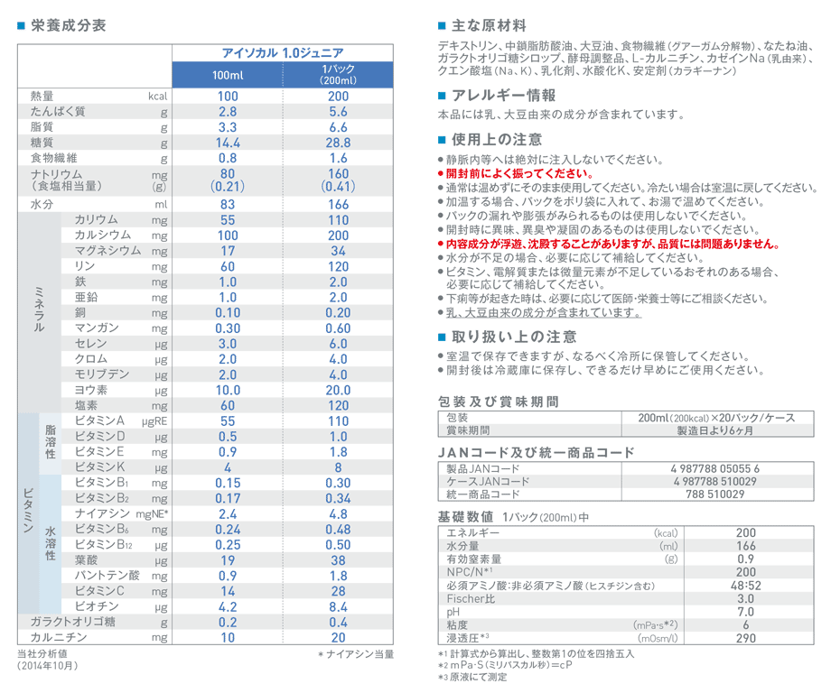 アイソカル1.0ジュニア｜ネスレ日本（株）｜Ch2.経腸栄養｜PDNレクチャー