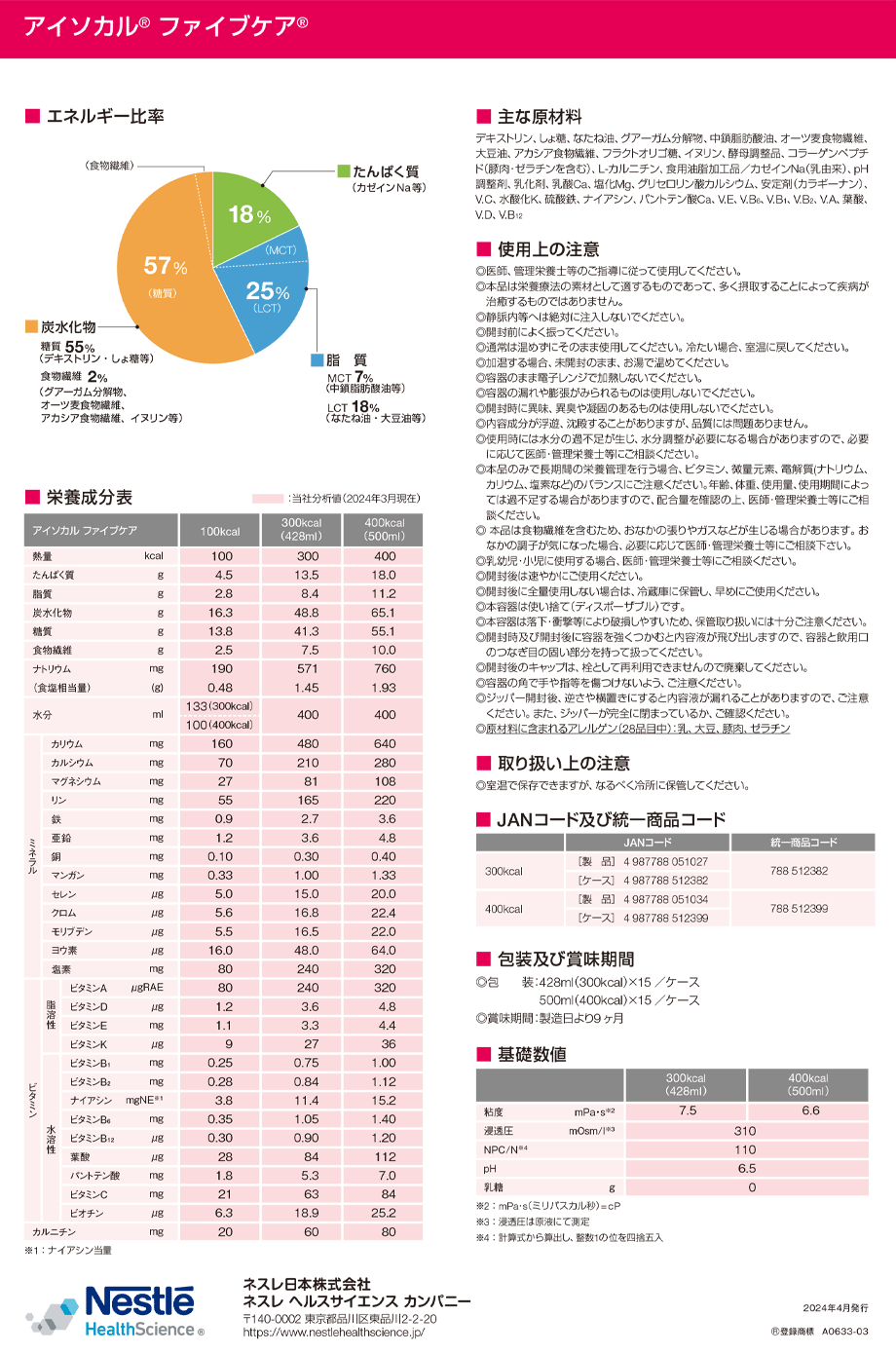 主要成分/栄養成分表