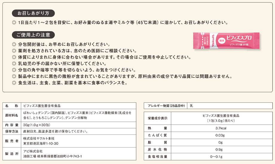 ビフィズスプロ・使用上の注意・原材料・アレルギー物質