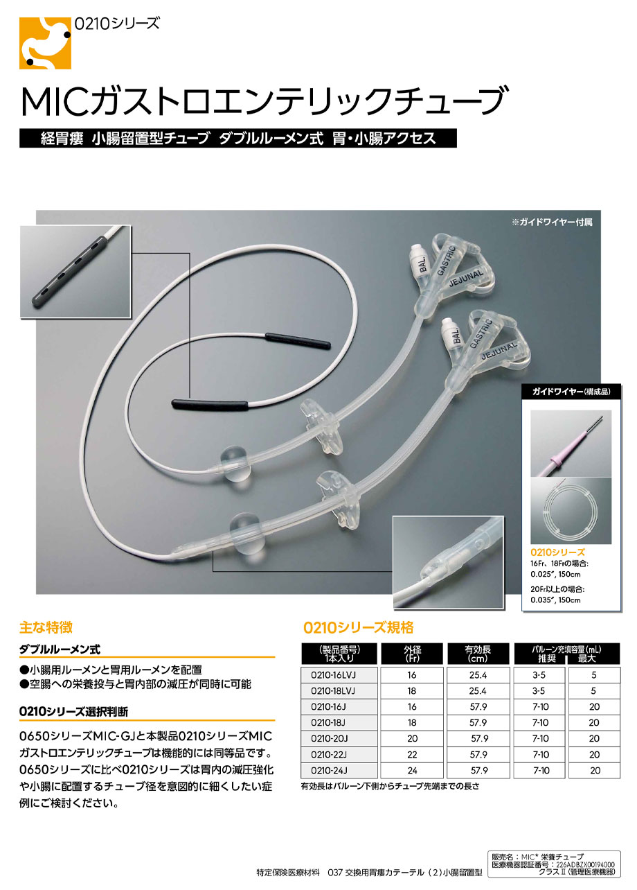 MICガストロエンテリックチューブ(旧規格)。