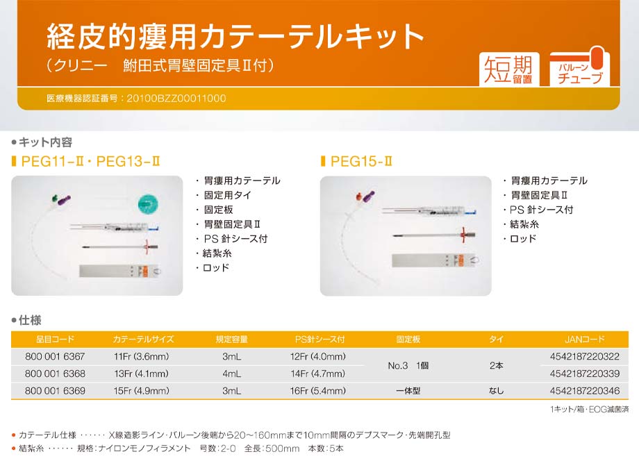 PEGソリッドの仕様。別売ニプロカテーテル用シリンジ。