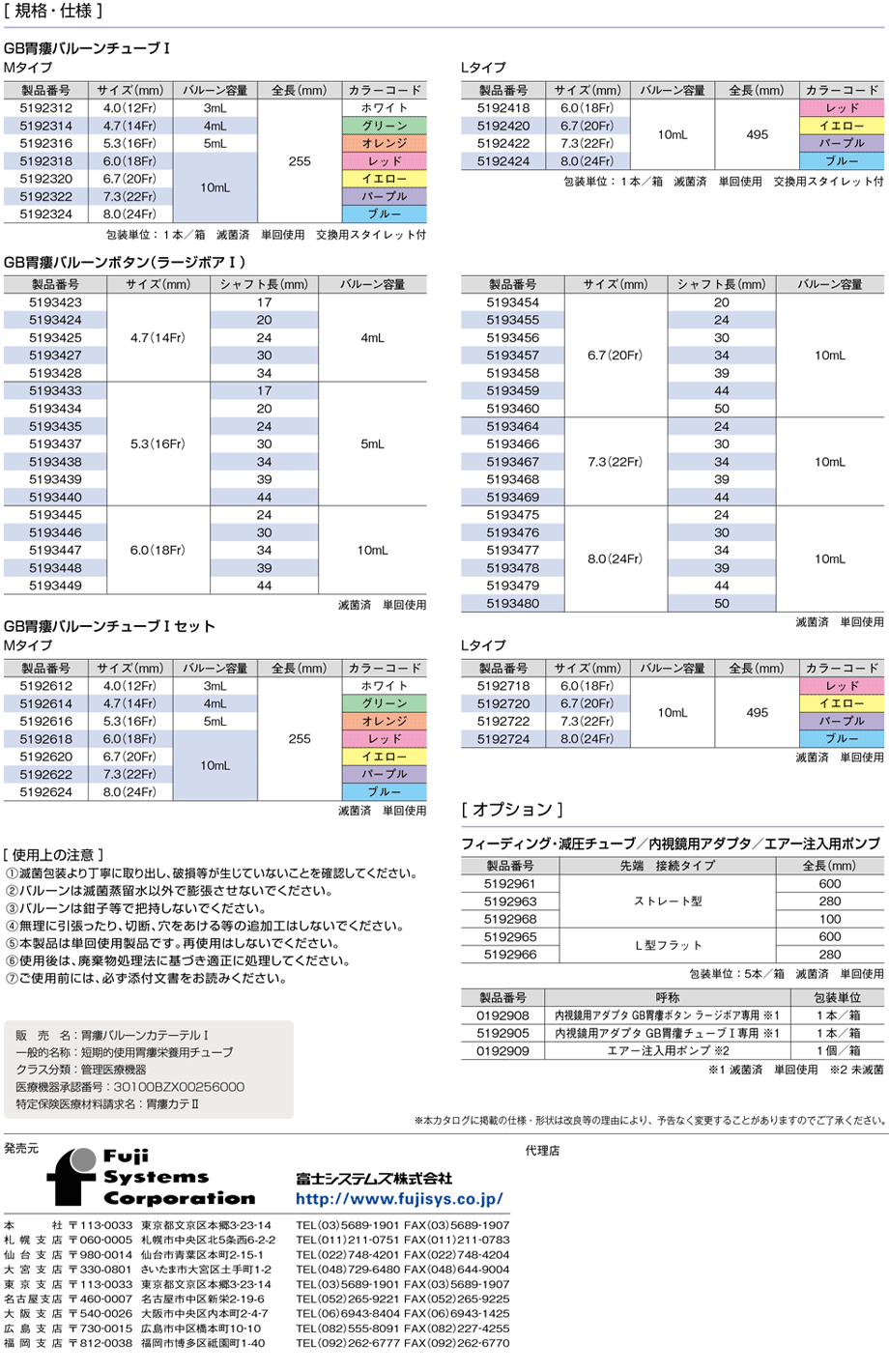 GB胃瘻バルーンボタンI(ラージボアI)の規格、医療機器承認番号、セット内容