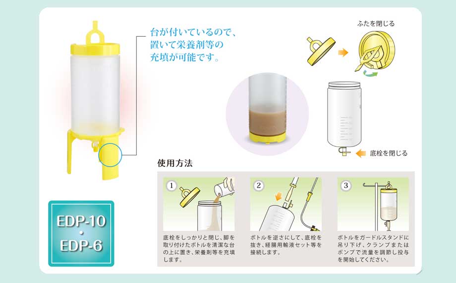 EDP-10,EDP-6:台が付いているので、置いて栄養剤等の充填が可能です。