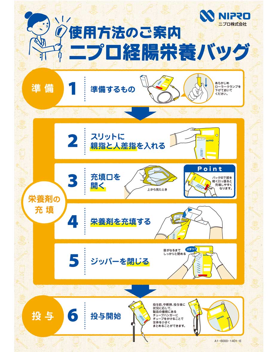 ニプロ経腸栄養バッグの使用方法のご案内