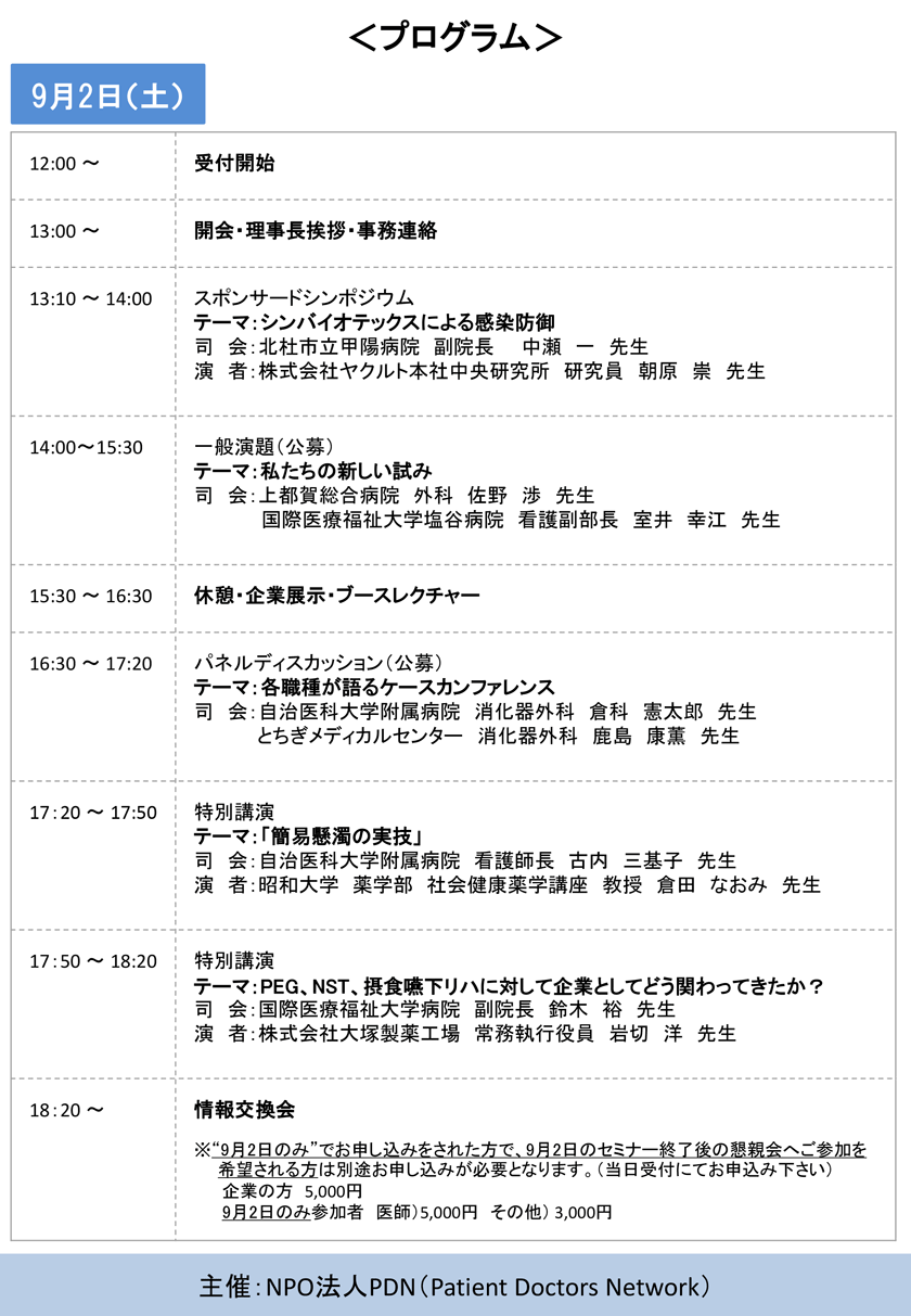 第4回那須栄養リハビリ研究会 プログラム（9月2日(土)）