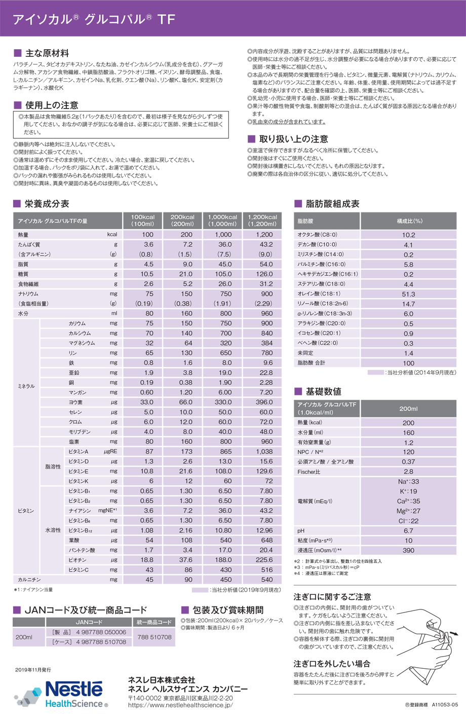 主要成分/栄養成分表