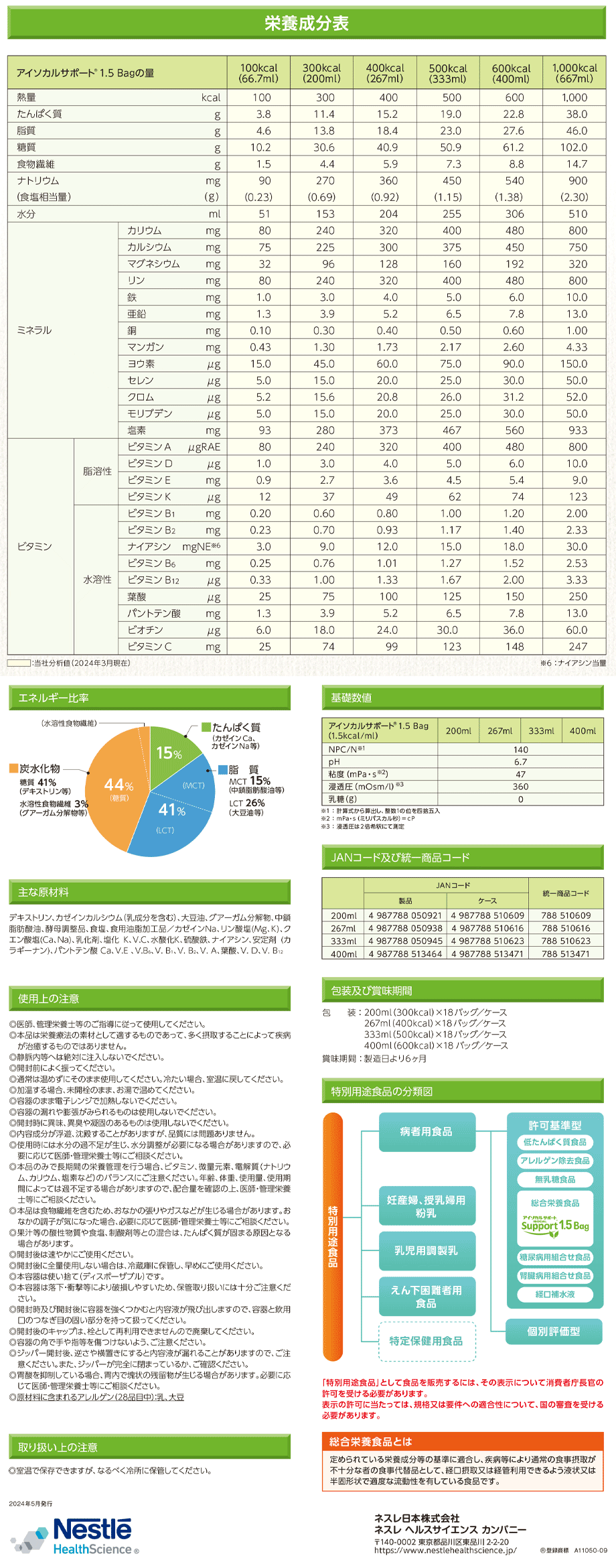 主要成分/栄養成分表