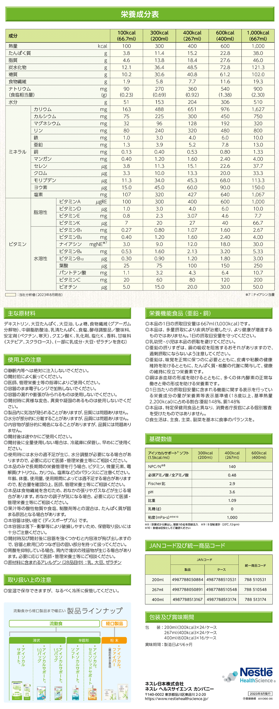 主要成分/栄養成分表