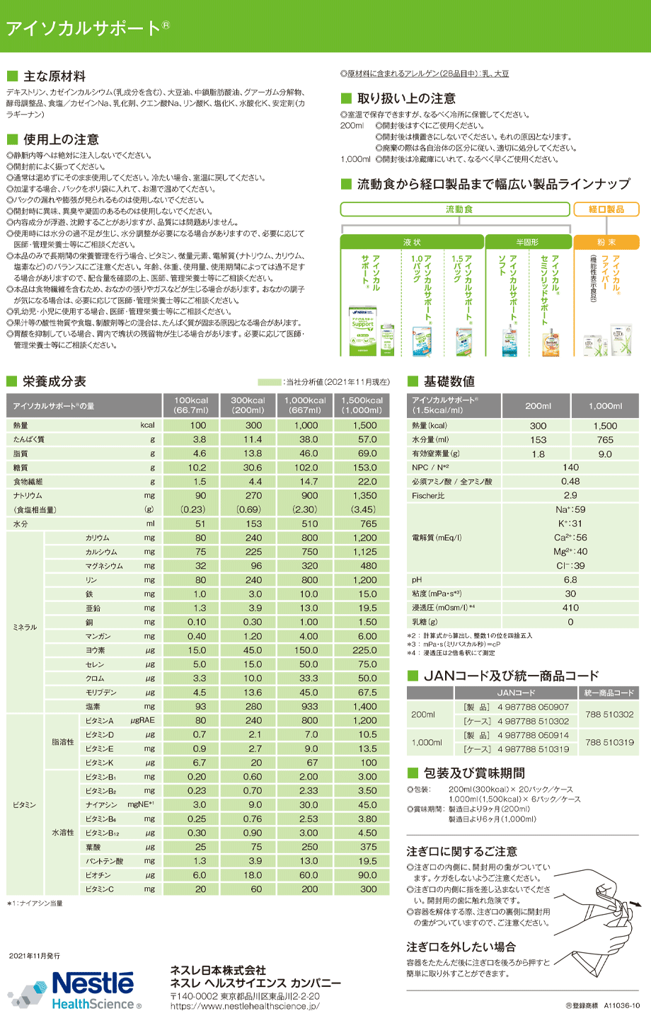 主要成分/栄養成分表