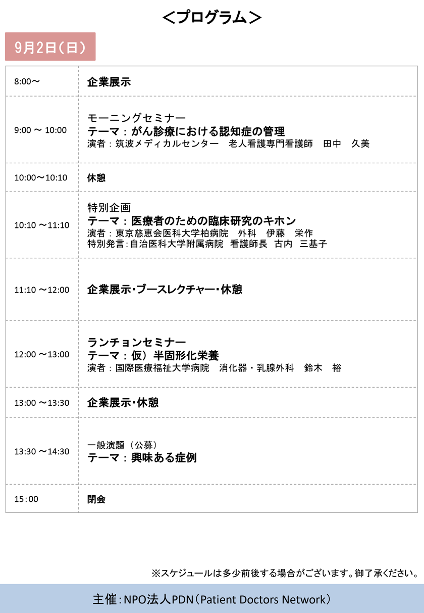 第5回那須栄養リハビリ研究会 9月2日(日)プログラム